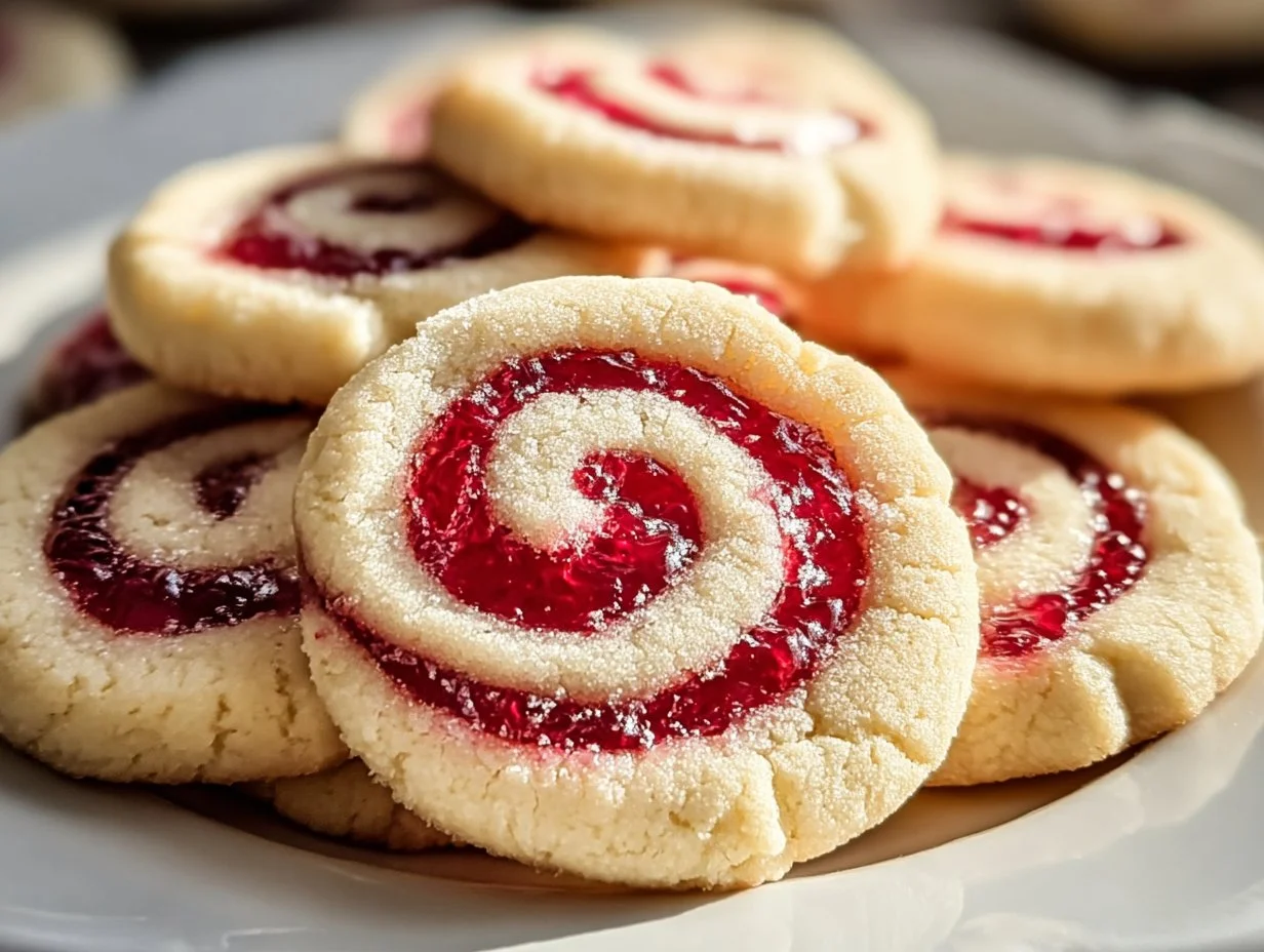 Raspberry Swirl Cookies with a buttery shortbread base, beautifully swirled for flavor.