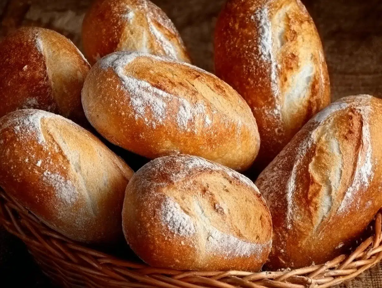 Freshly baked French rolls with a crispy crust and soft inside