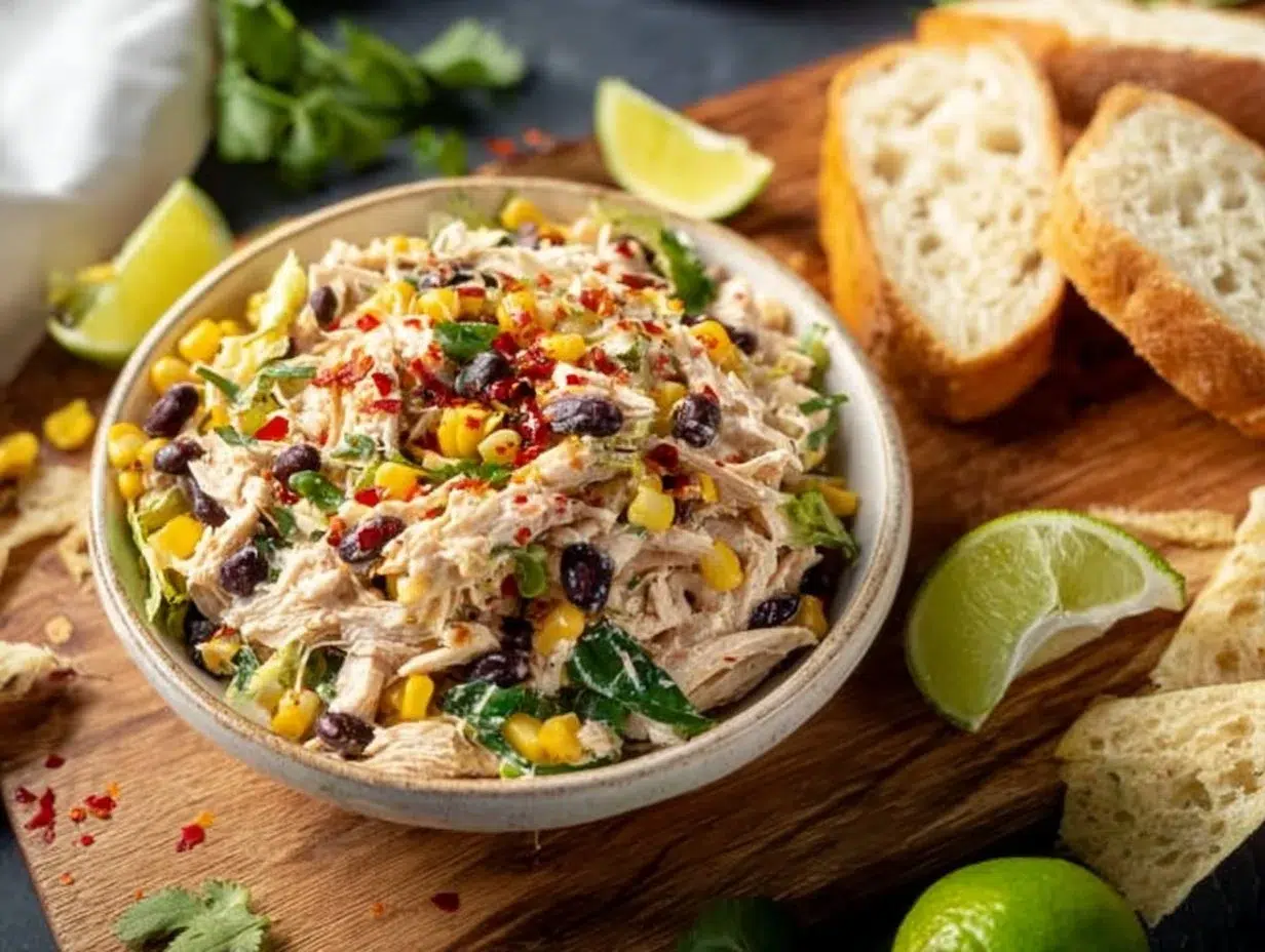 Colorful Southwest Chicken Salad with grilled chicken, veggies, and dressing
