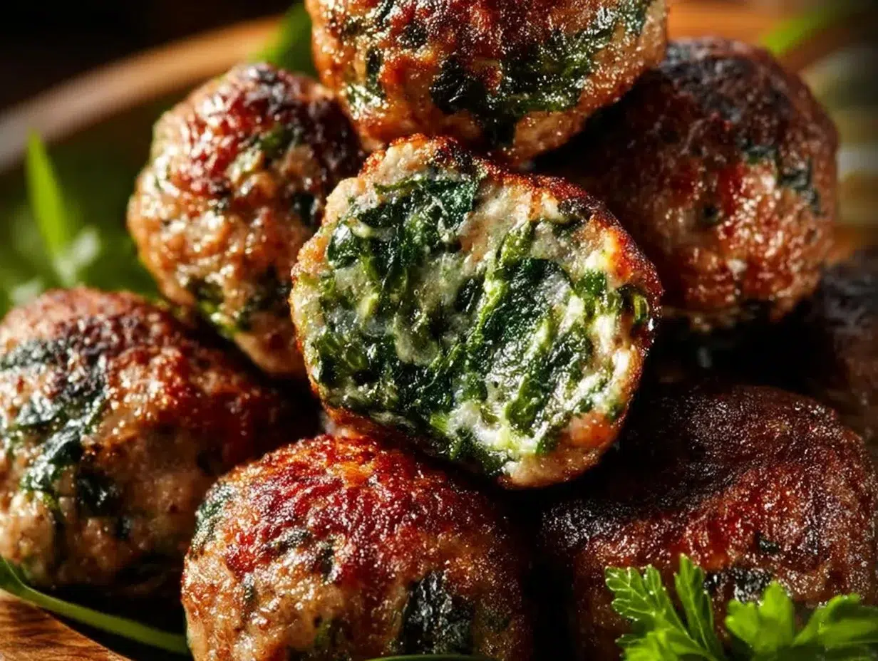 Every Meal, Made Irresistible 9 Delicious spinach garlic meatballs served on a plate