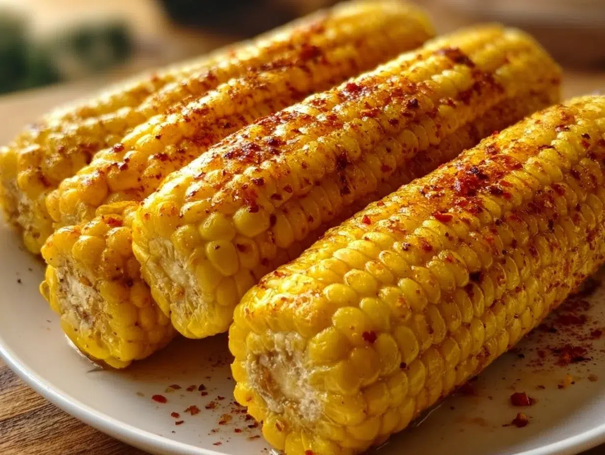 Crispy air fryer corn on the cob ready to serve