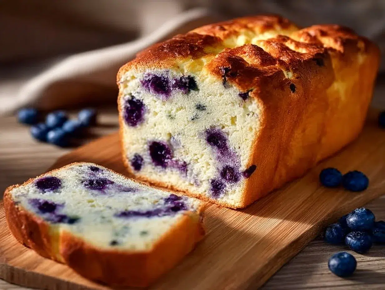 Delicious Cottage Cheese Blueberry Bread slice with blueberries on top