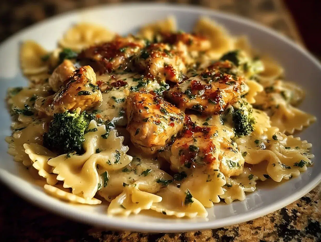 Delicious Cowboy Butter Lemon Bowtie Chicken served on a plate