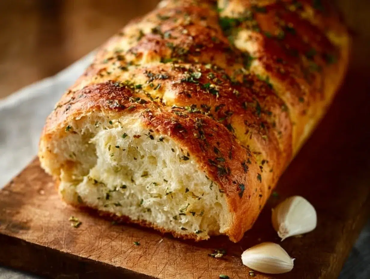 Freshly baked garlic herb bread ready to serve.