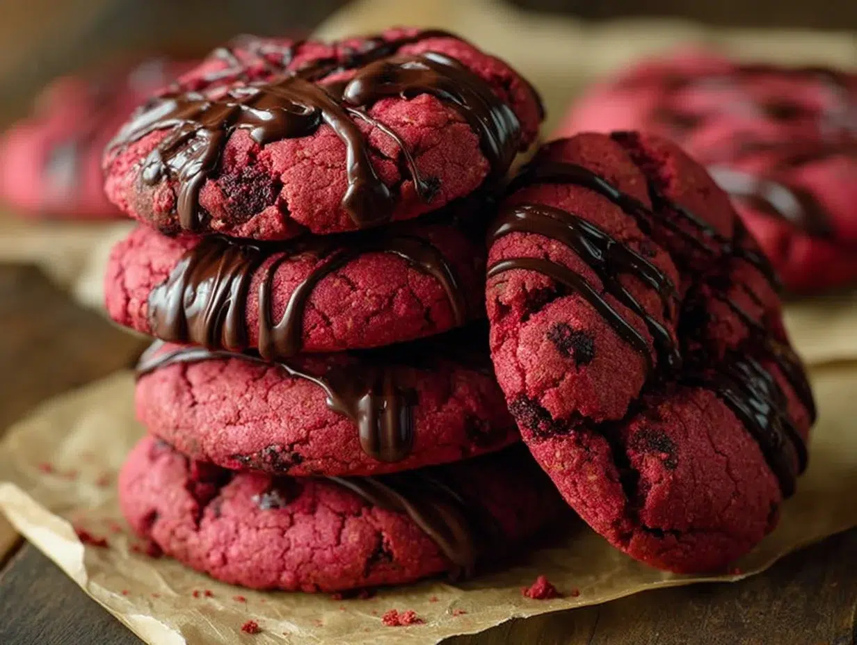Every Meal, Made Irresistible 10 Delicious dark chocolate raspberry cookies on a plate