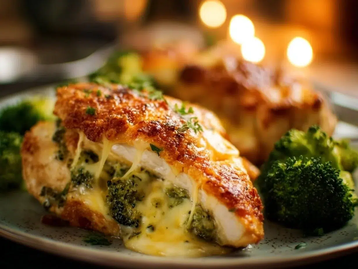 Easy Broccoli Cheese Stuffed Chicken Breast on a plate ready to serve