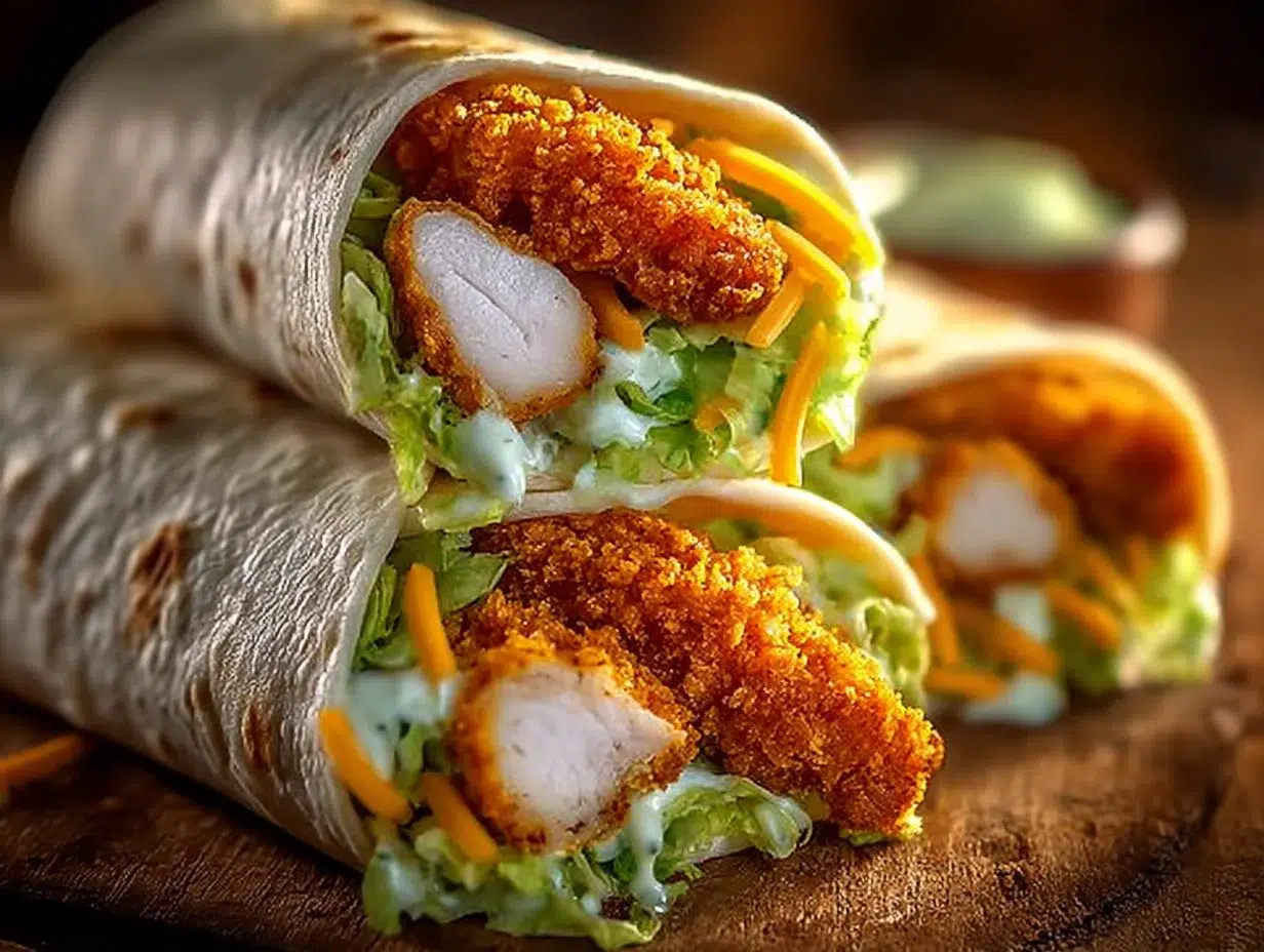 Easy crispy chicken ranch wrap with fresh ingredients and a crunchy texture