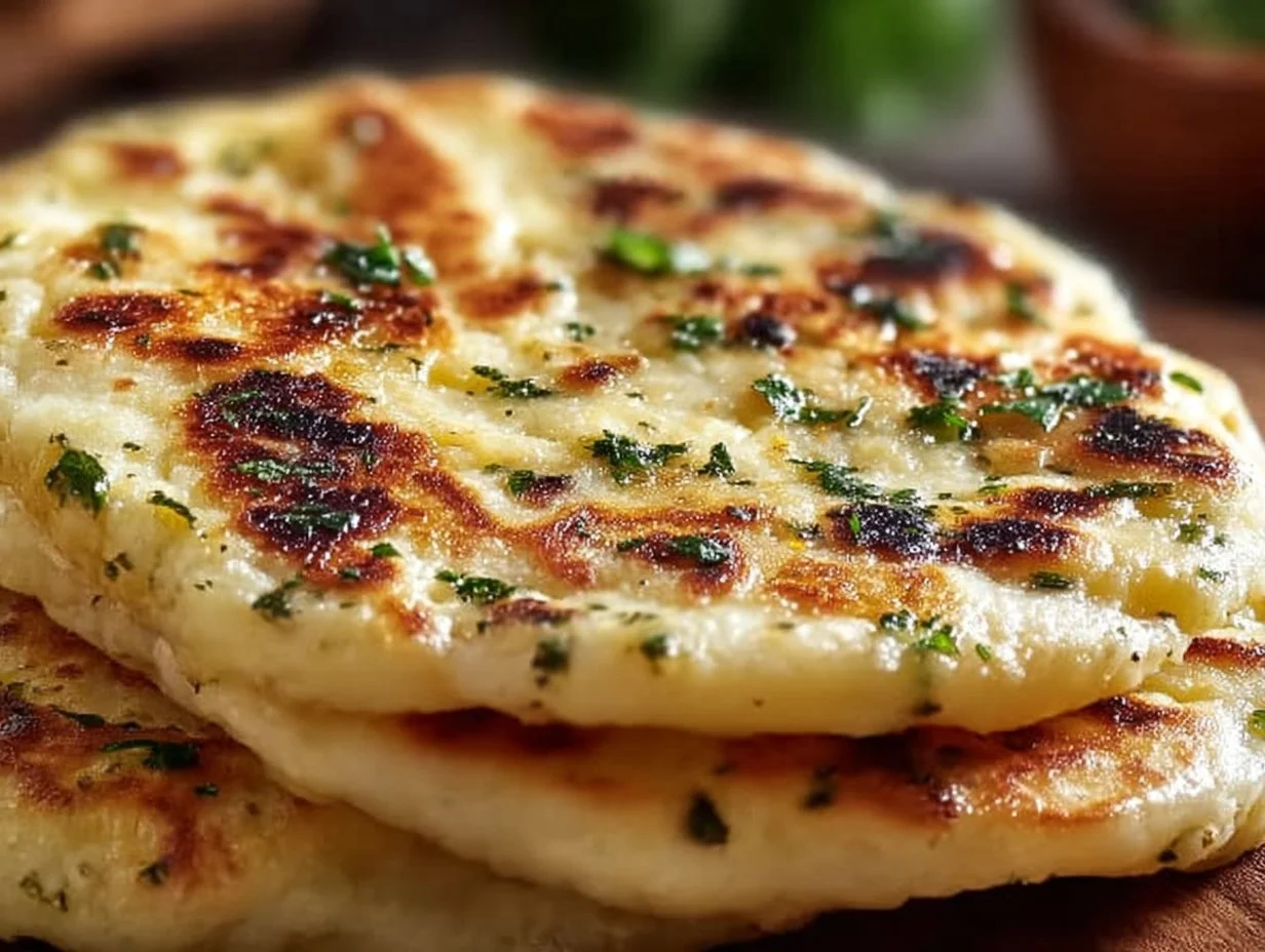 High-protein cottage cheese flatbread topped with fresh herbs and spices.