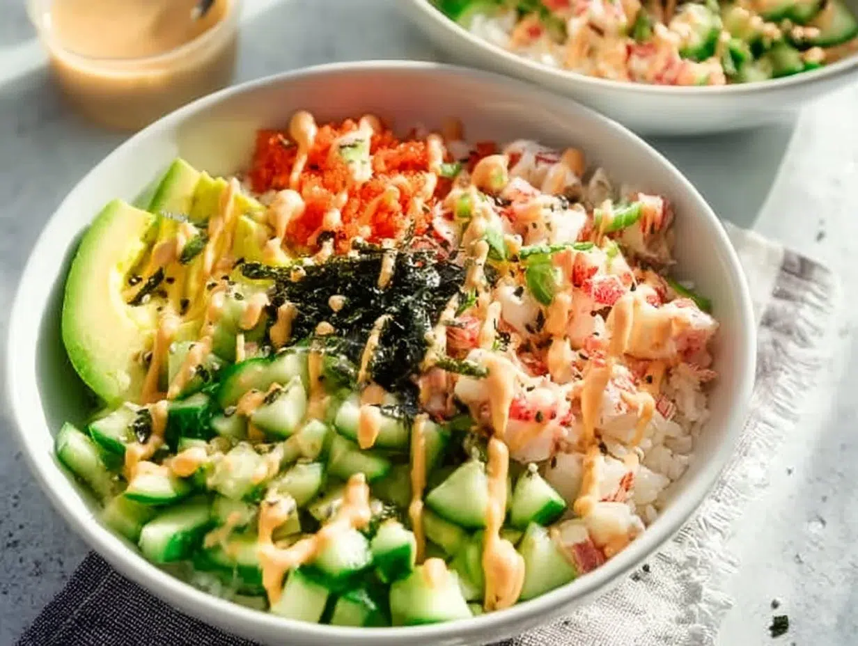 Irresistible California Roll sushi bowls with fresh ingredients and vibrant presentation.