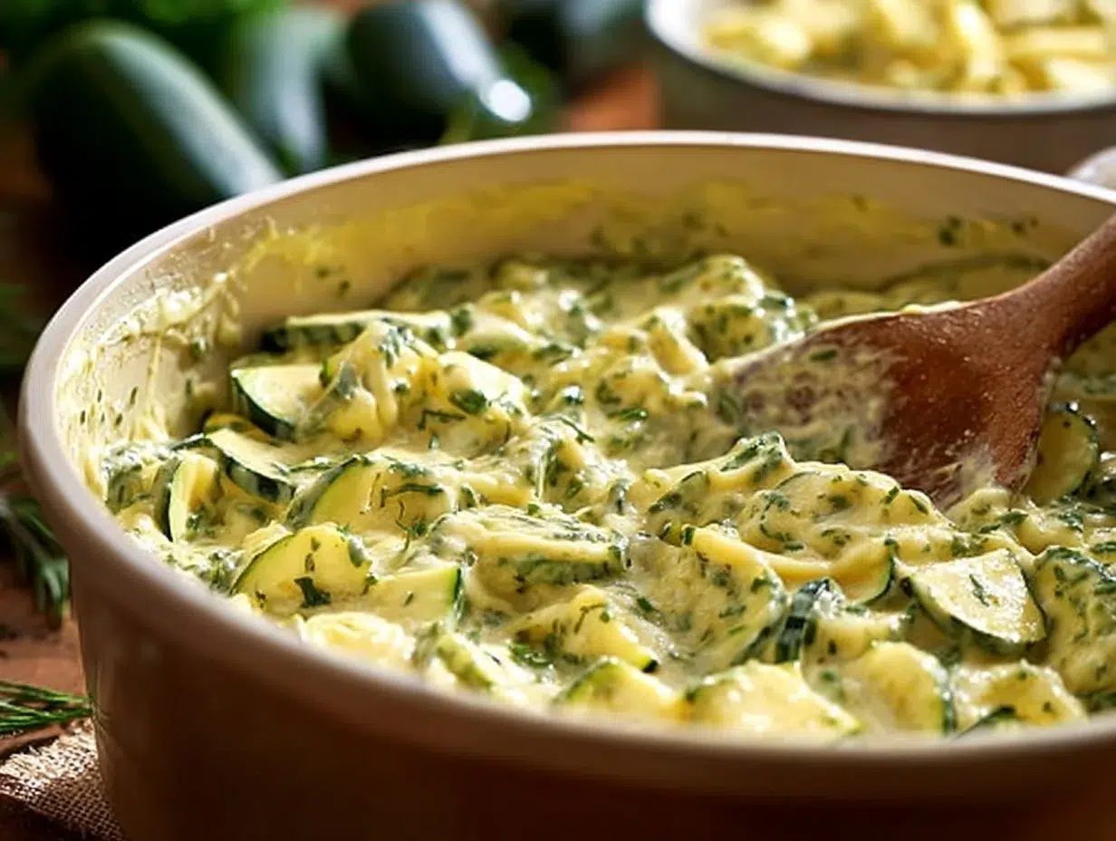Delicious homemade zucchini sauce ready to serve with pasta.