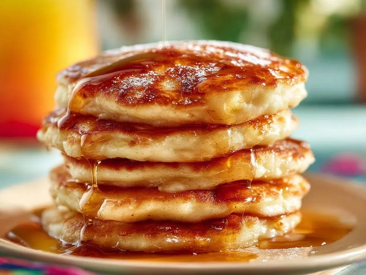Delicious apple cinnamon pancakes with warm syrup