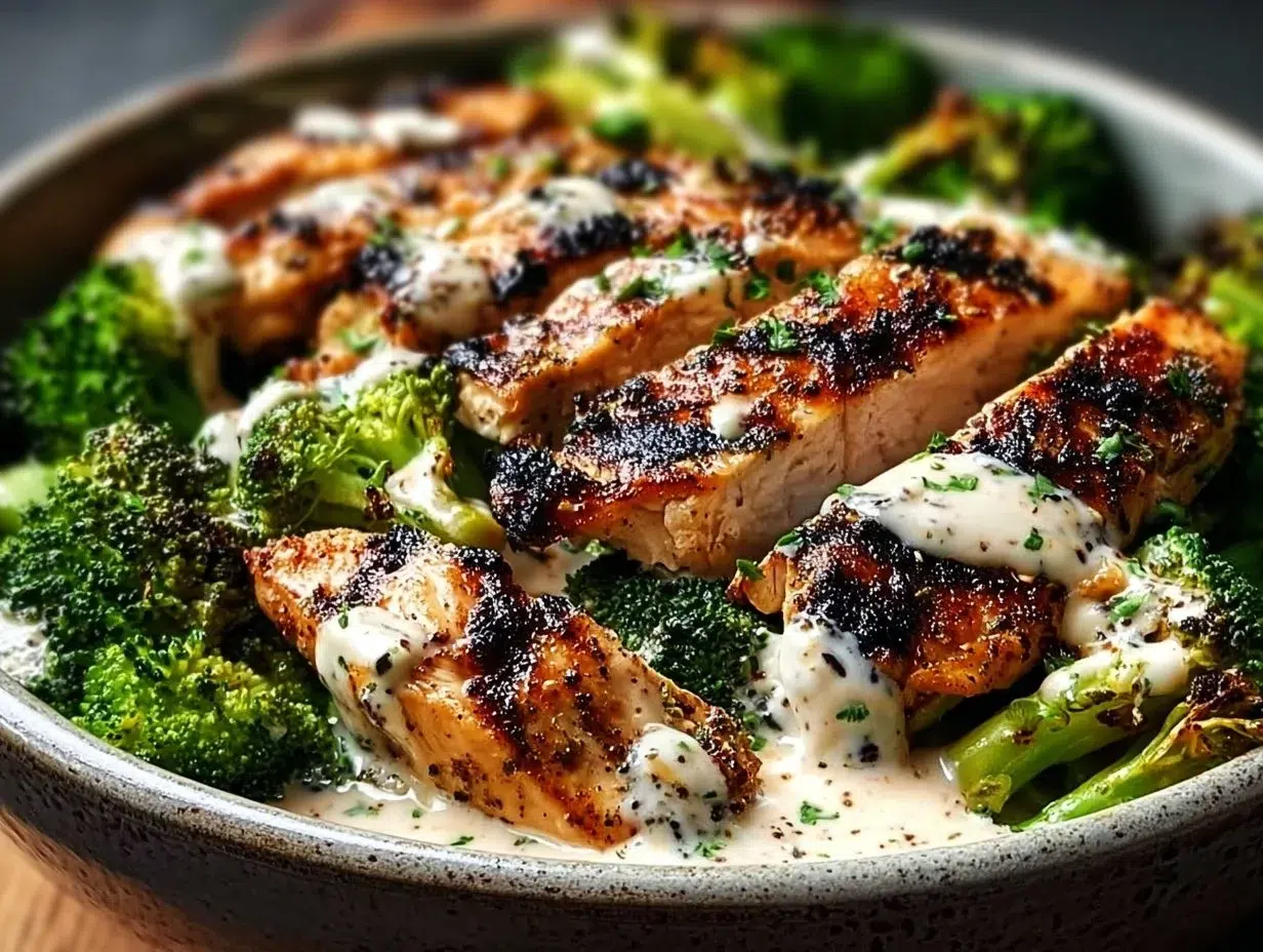 How to Make Grilled Chicken & Broccoli Bowls with Creamy Garlic Sauce