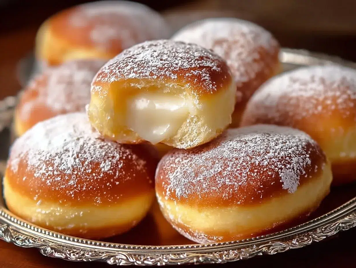 Every Meal, Made Irresistible 9 Soft and fluffy homemade doughnuts with cream and jam filling on a plate