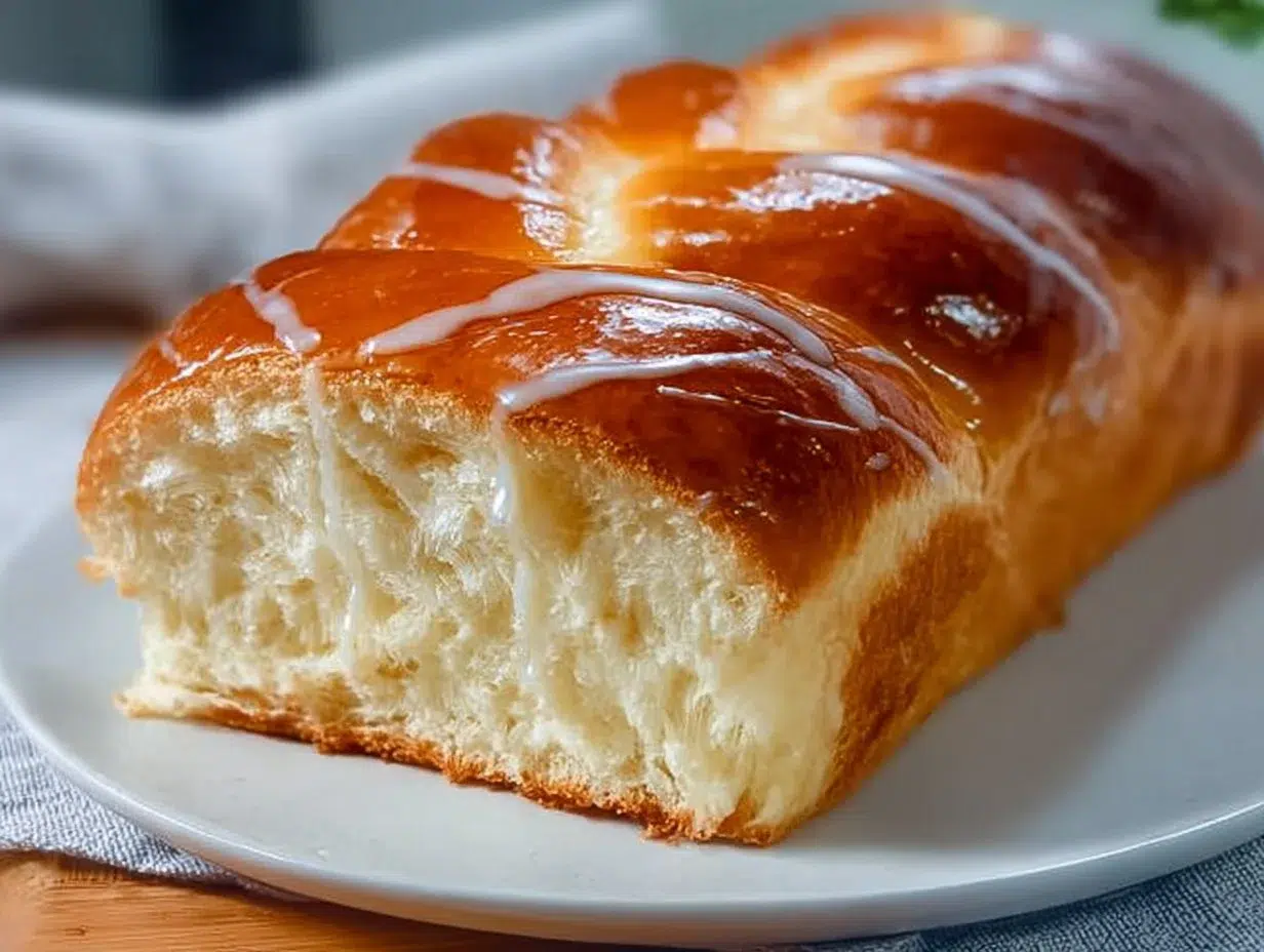 Homemade soft milk bread loaf on a wooden table