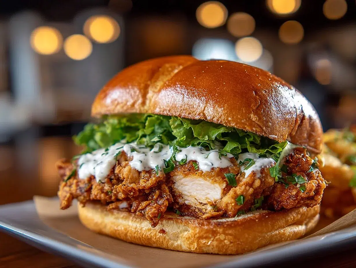Southern-Style Cajun Crispy Chicken Sandwich with lettuce and spicy sauce