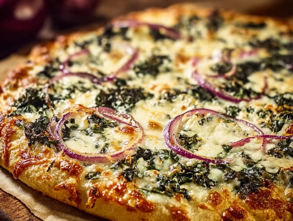 Delicious Spinach Ricotta Pizza topped with fresh ingredients on a crispy crust