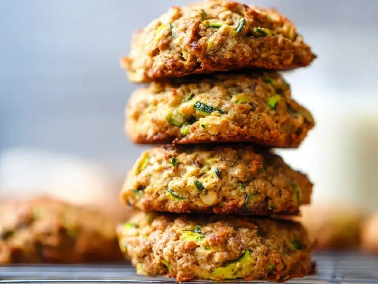 Delicious zucchini bread breakfast cookies on a wooden table
