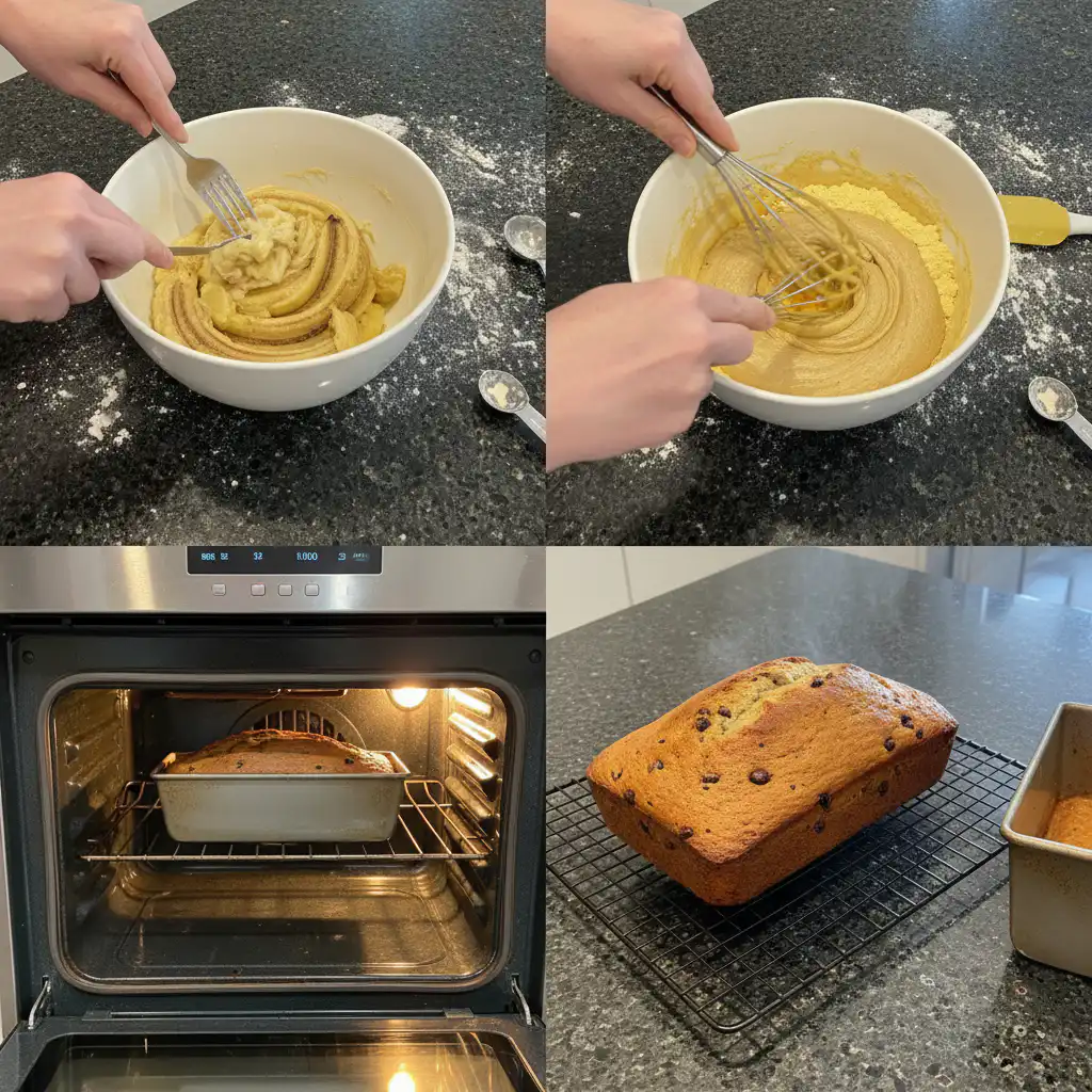 Hands mashing ripe bananas in a bowl, the first step for making easy banana bread 3 ingredients.