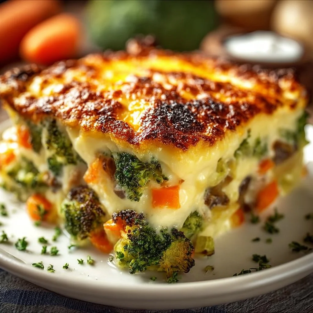 Delicious cheesy vegetable casserole baked to perfection for cozy nights
