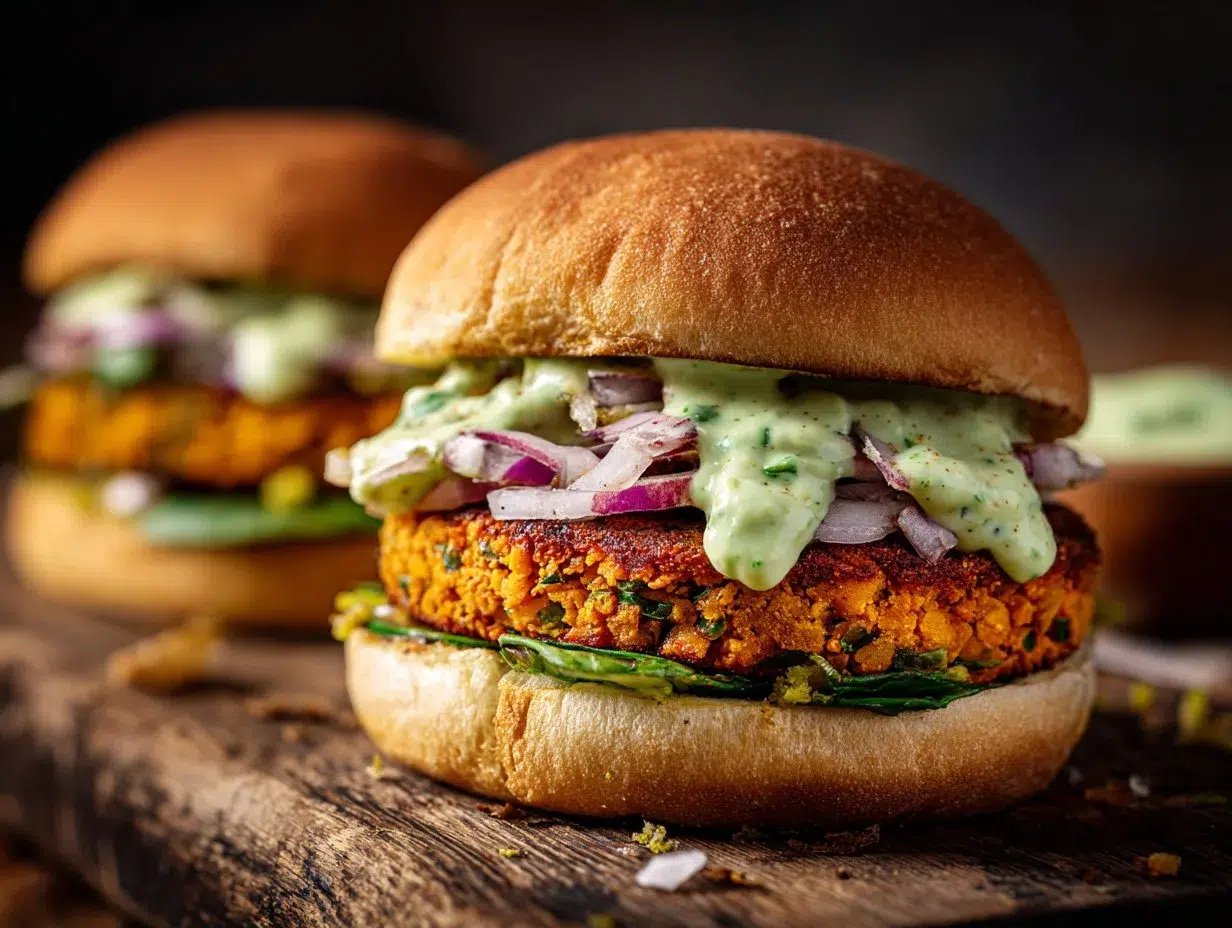 Crispy sweet potato patties with red lentils served on a plate