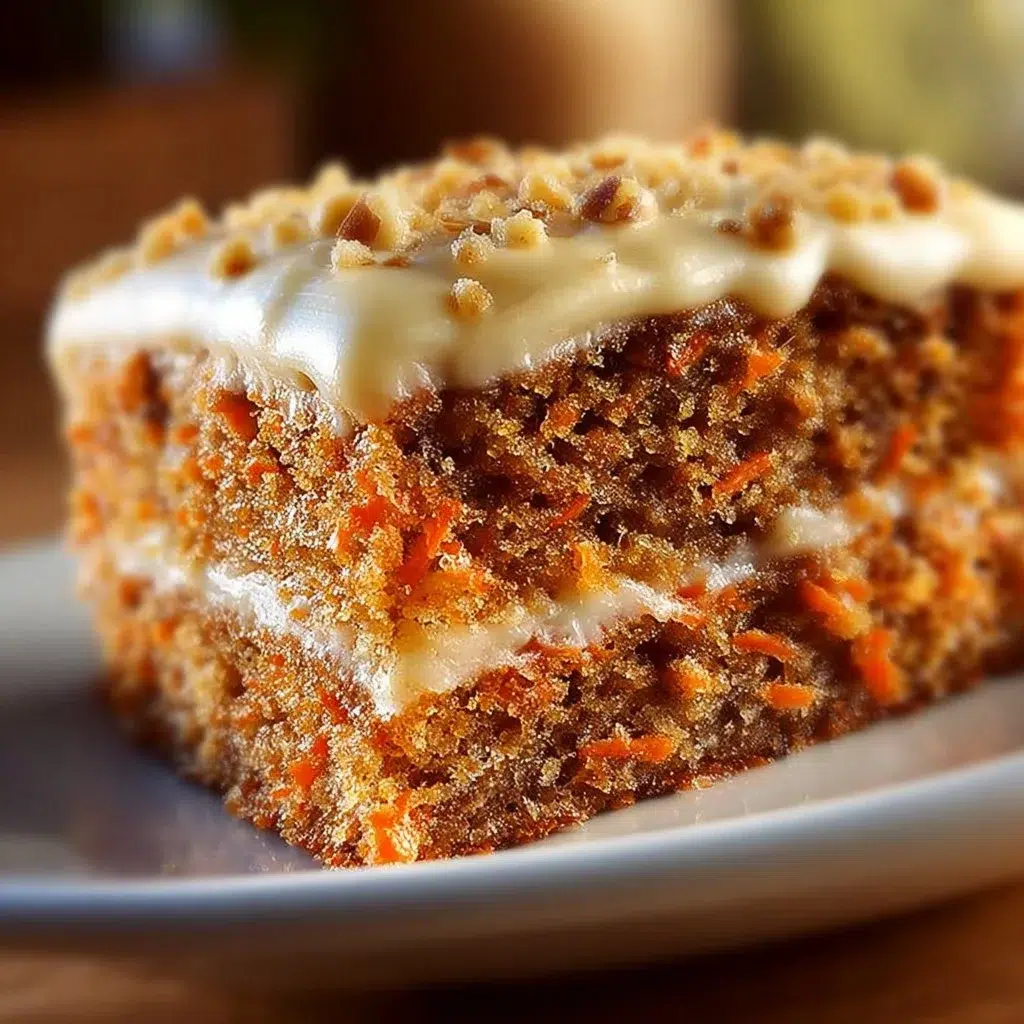 Slice of homemade flourless oatmeal carrot cake topped with nuts
