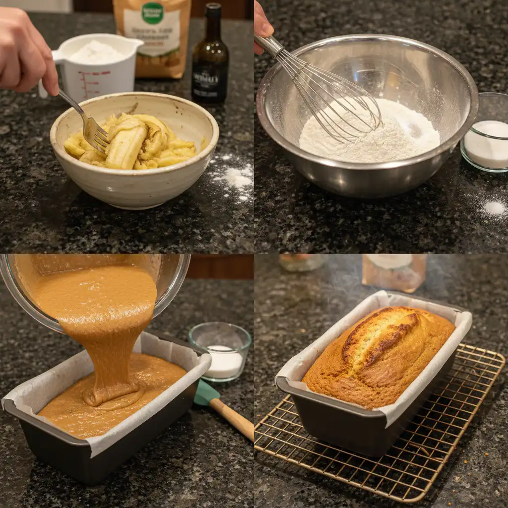gluten-free-banana-bread-prep-step Mashing ripe bananas in a bowl, a crucial step for making moist and flavorful gluten free banana bread.