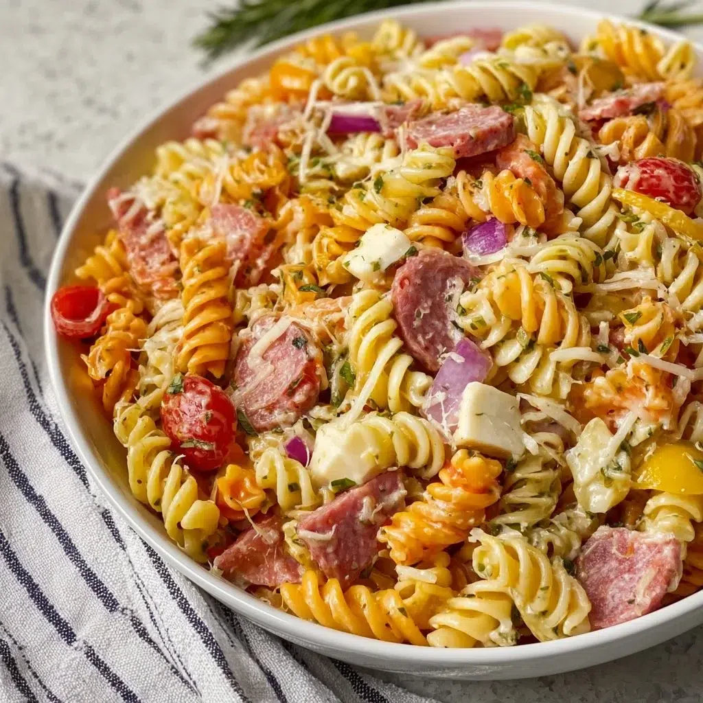 Delicious Grinder Pasta Salad served in a bowl with fresh ingredients