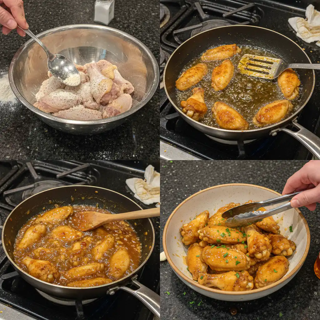 honey-garlic-chicken-wings-prep-step Marinating raw chicken wings in a bowl with honey garlic sauce.