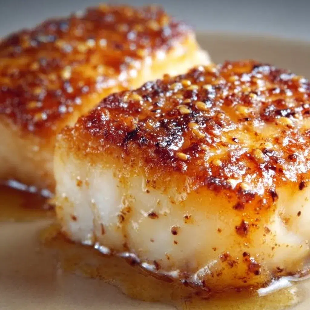 Honey glazed baked cod served with vegetables on a plate