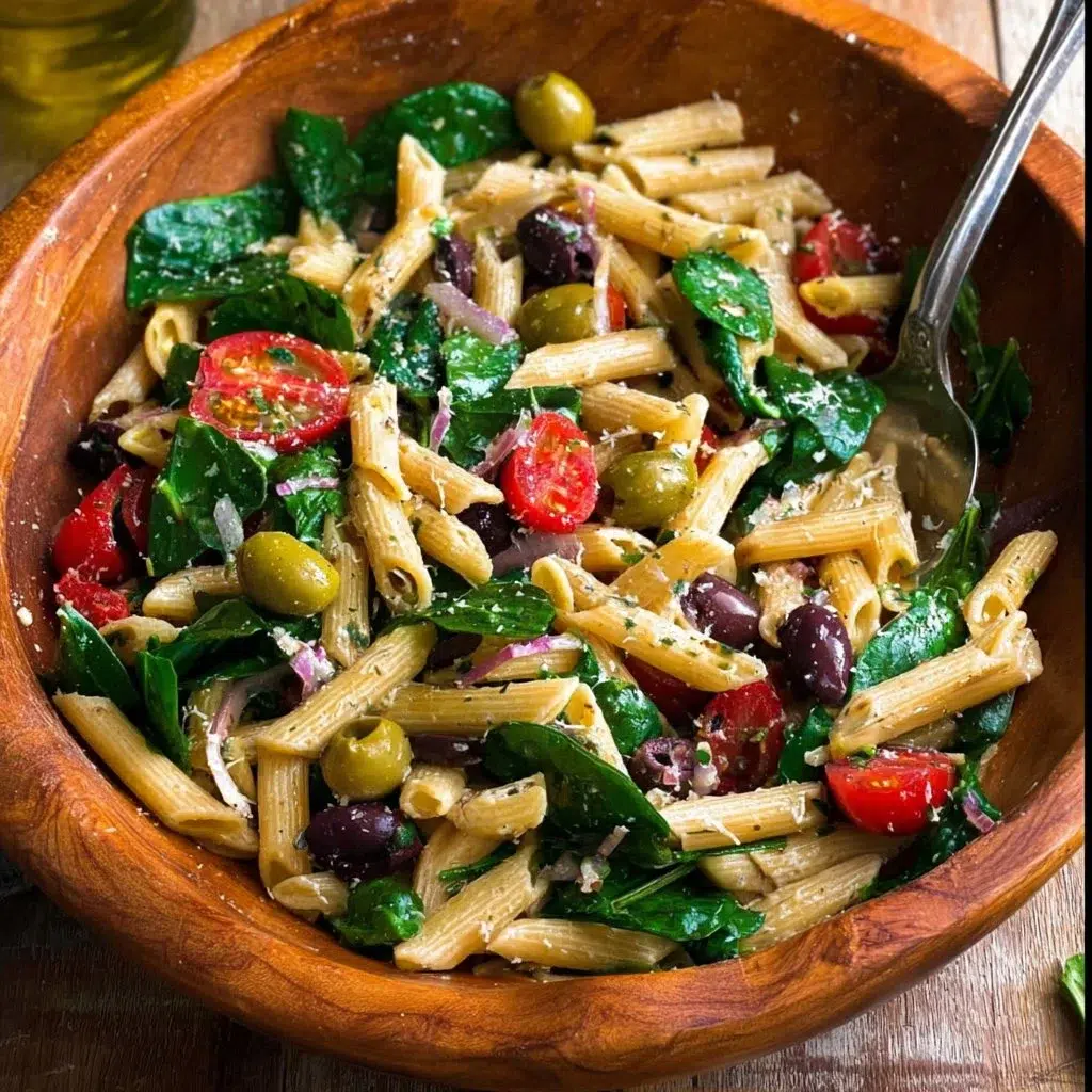 Colorful Mediterranean Pasta Salad with fresh vegetables and herbs