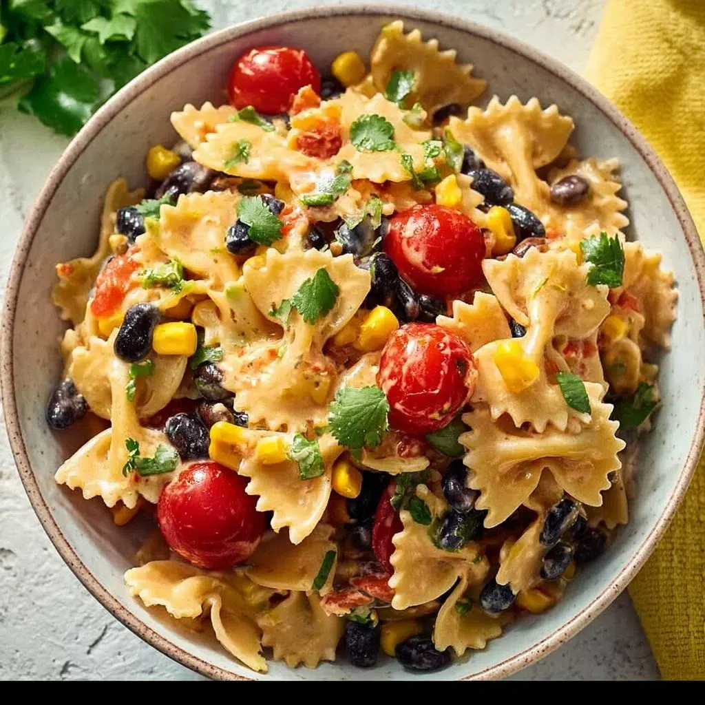Delicious and colorful Mexican Pasta Salad with fresh vegetables