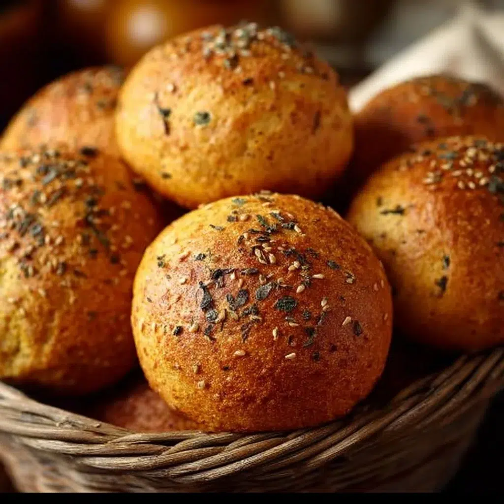 Freshly baked red lentil bread rolls on a wooden board