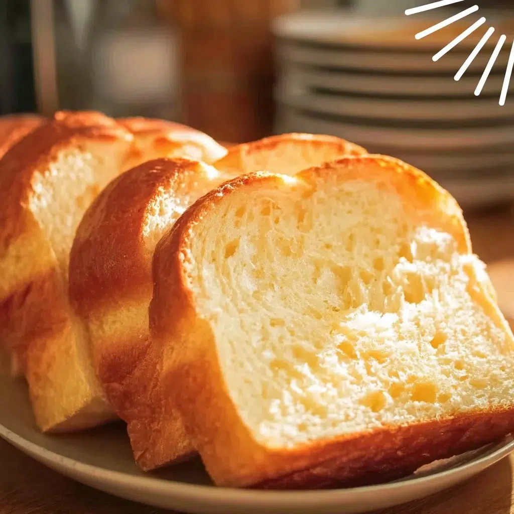 Loaf of homemade brioche bread made in a bread machine, golden and fluffy.