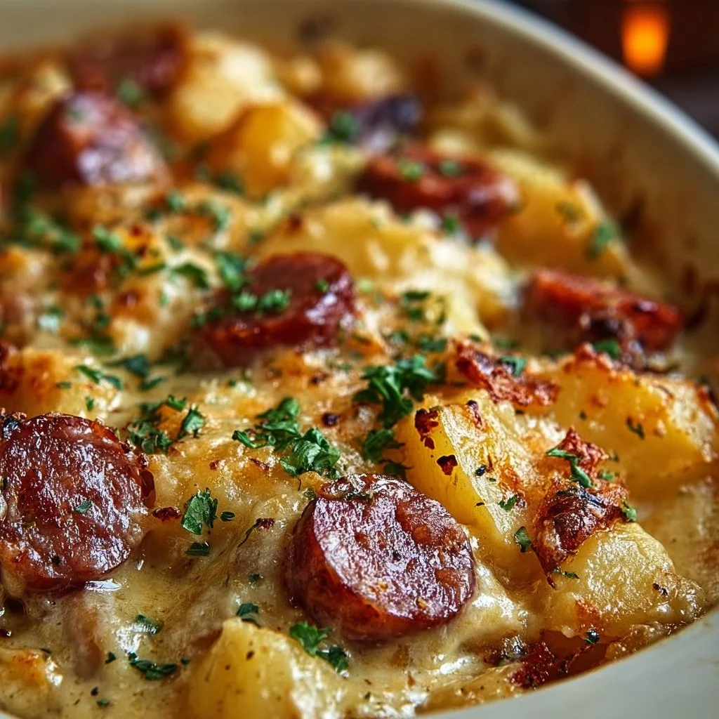 Kielbasa Sausage Cheesy Potato Casserole
