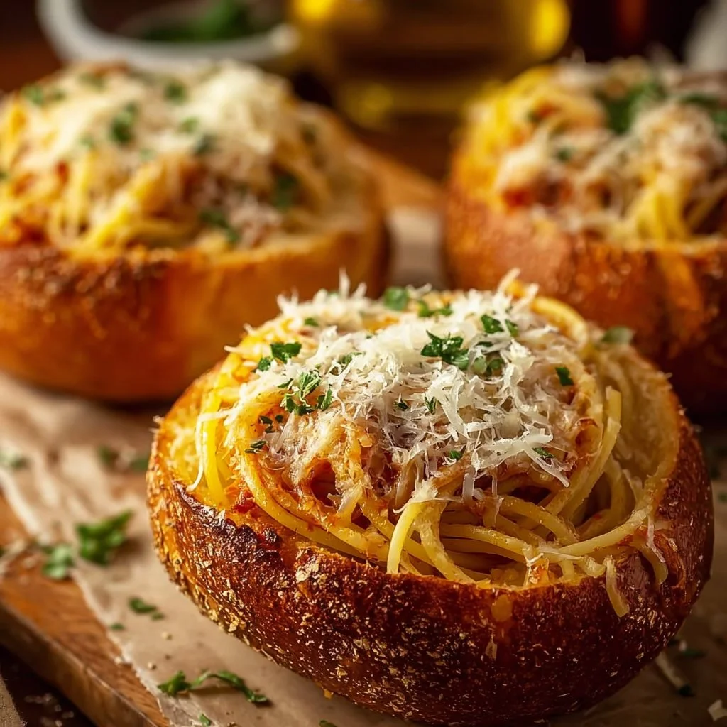 Spaghetti Garlic Bread Bowls
