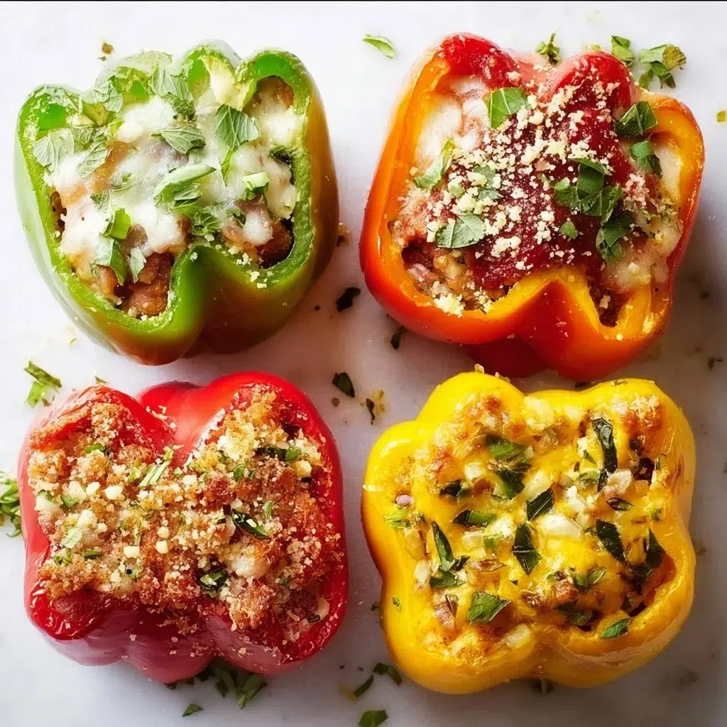 Cheesy stuffed peppers filled with rice, cheese, and vegetables, ready to be served