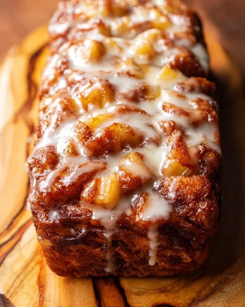Homemade Amish apple fritter bread with apples and cinnamon