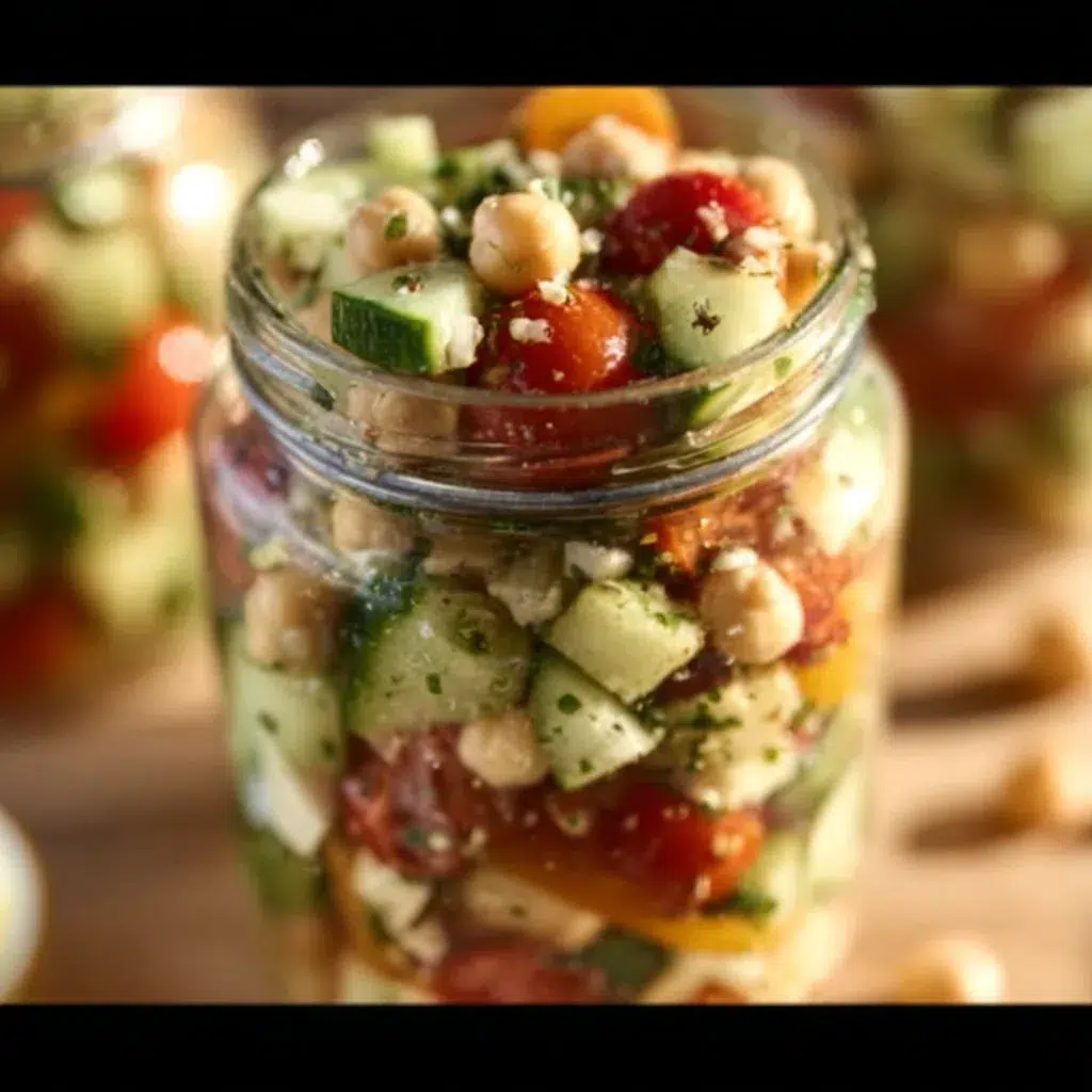 Delicious Easy Chickpea Cucumber Salad with fresh vegetables and dressing
