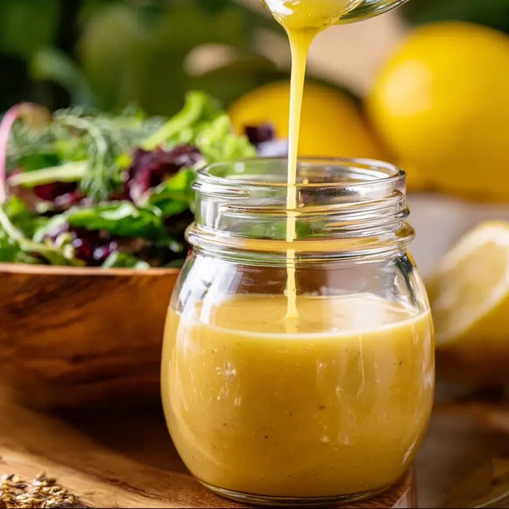 Easy honey lemon vinaigrette drizzled on a fresh salad
