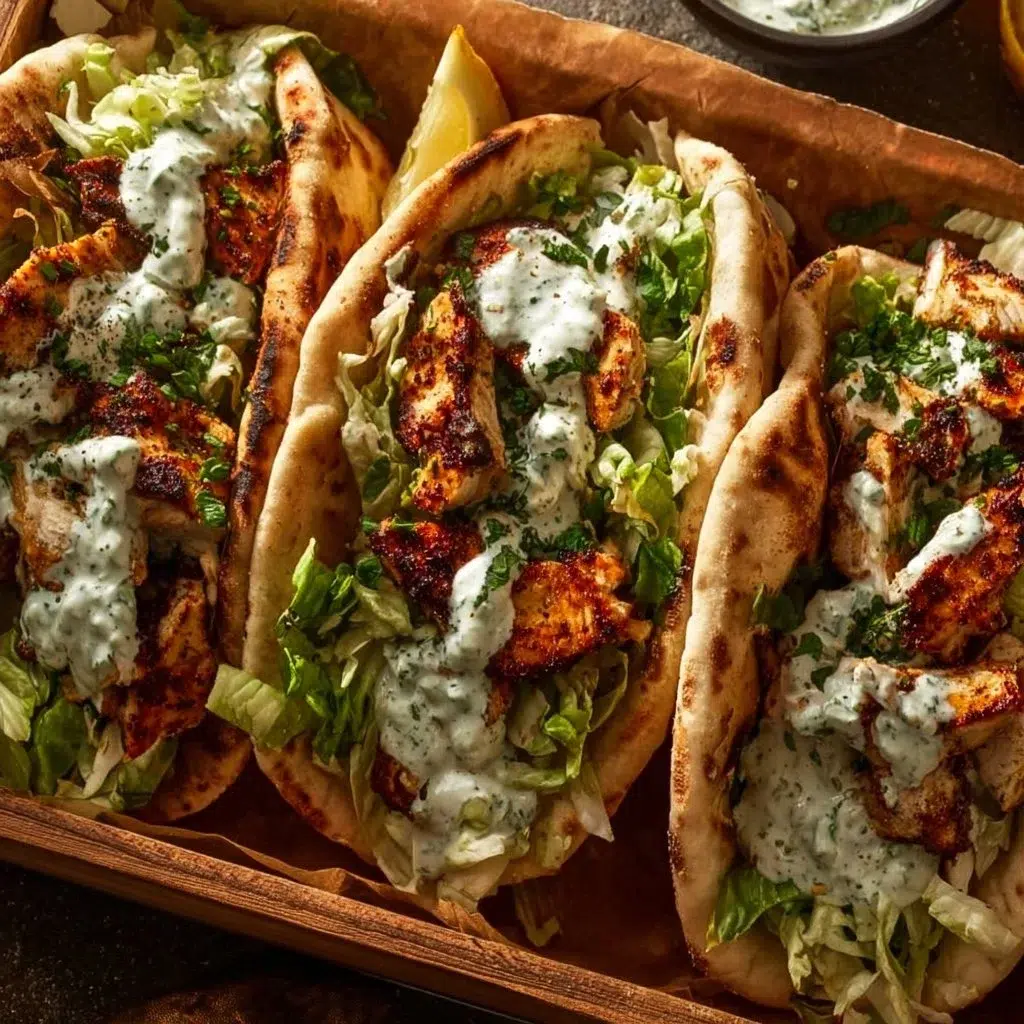 Easy sheet pan chicken pitas served on a platter with fresh veggies