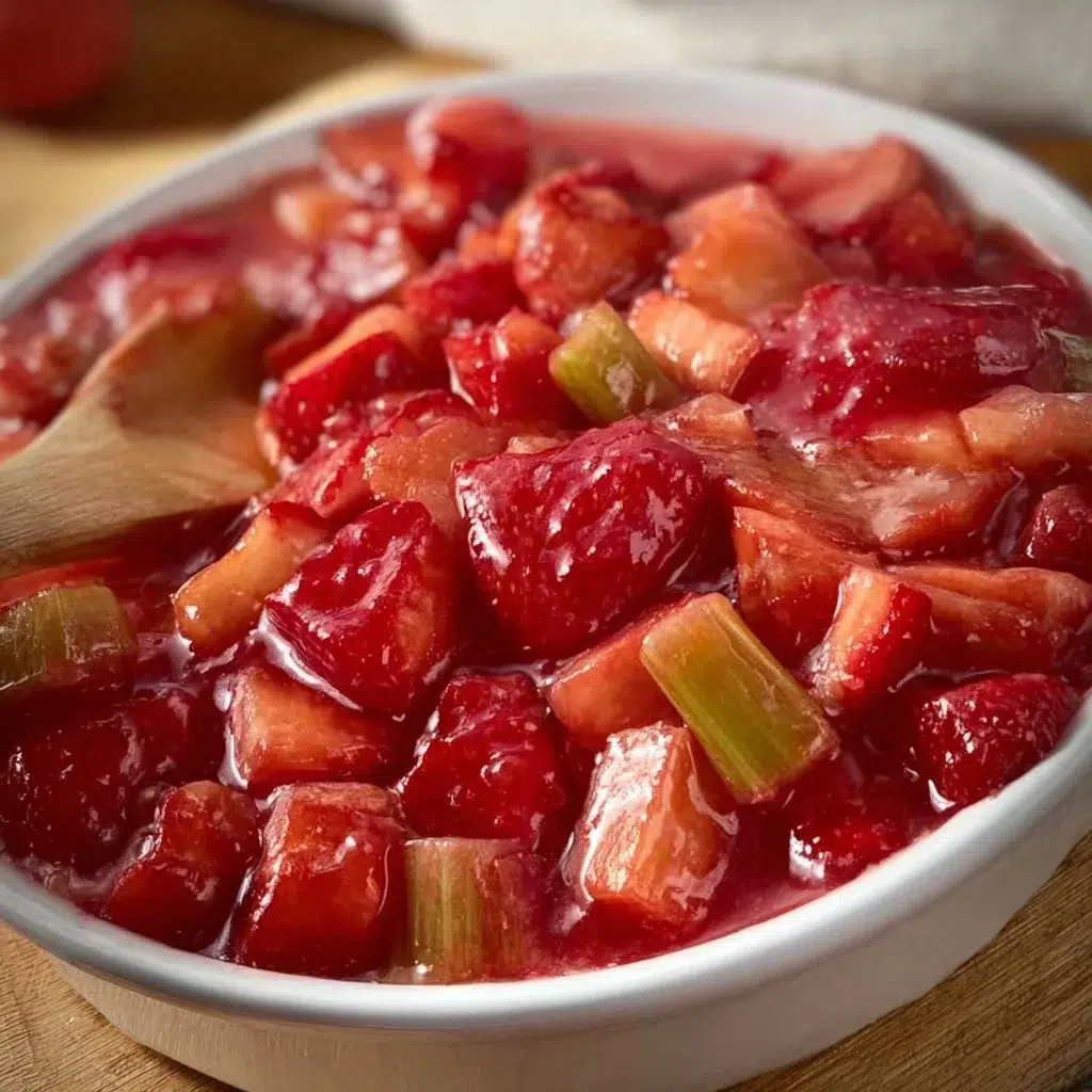 Easy Strawberry Rhubarb Pie Filling 3 Homemade easy strawberry rhubarb pie filling in a bowl ready for pie baking.