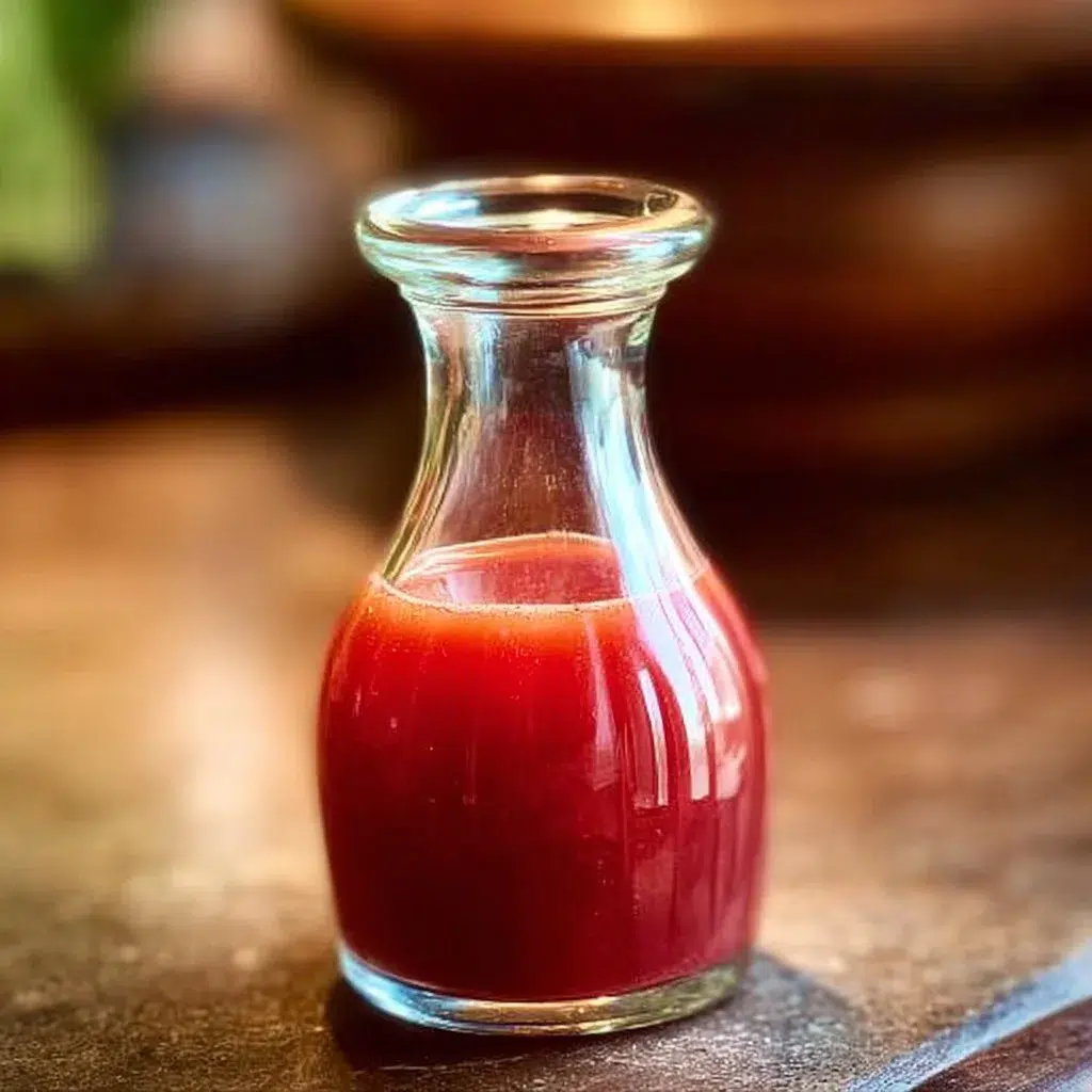 Homemade rhubarb vinaigrette in a glass jar with salad ingredients on the side.