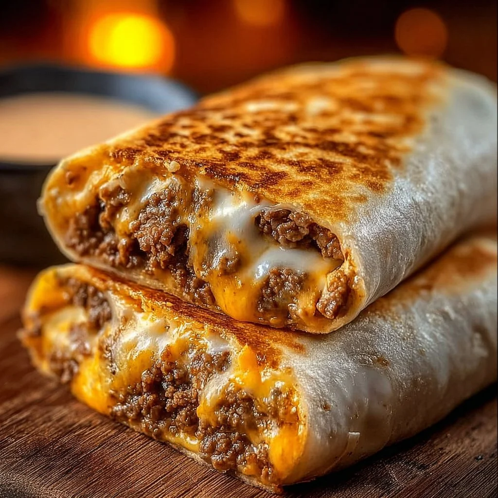 Delicious grilled cheese burrito featuring melted cheese and crispy tortilla