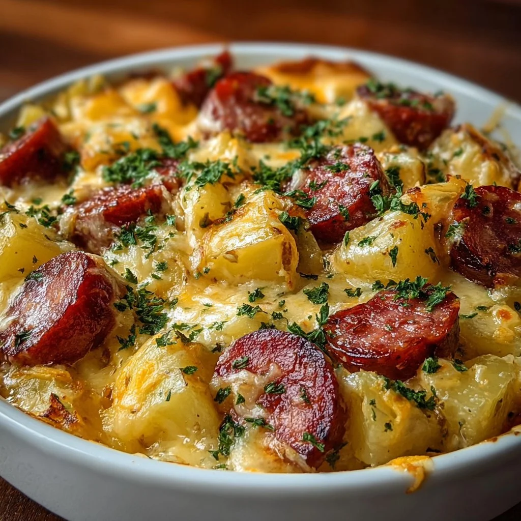 Cheesy Kielbasa Potato Bake