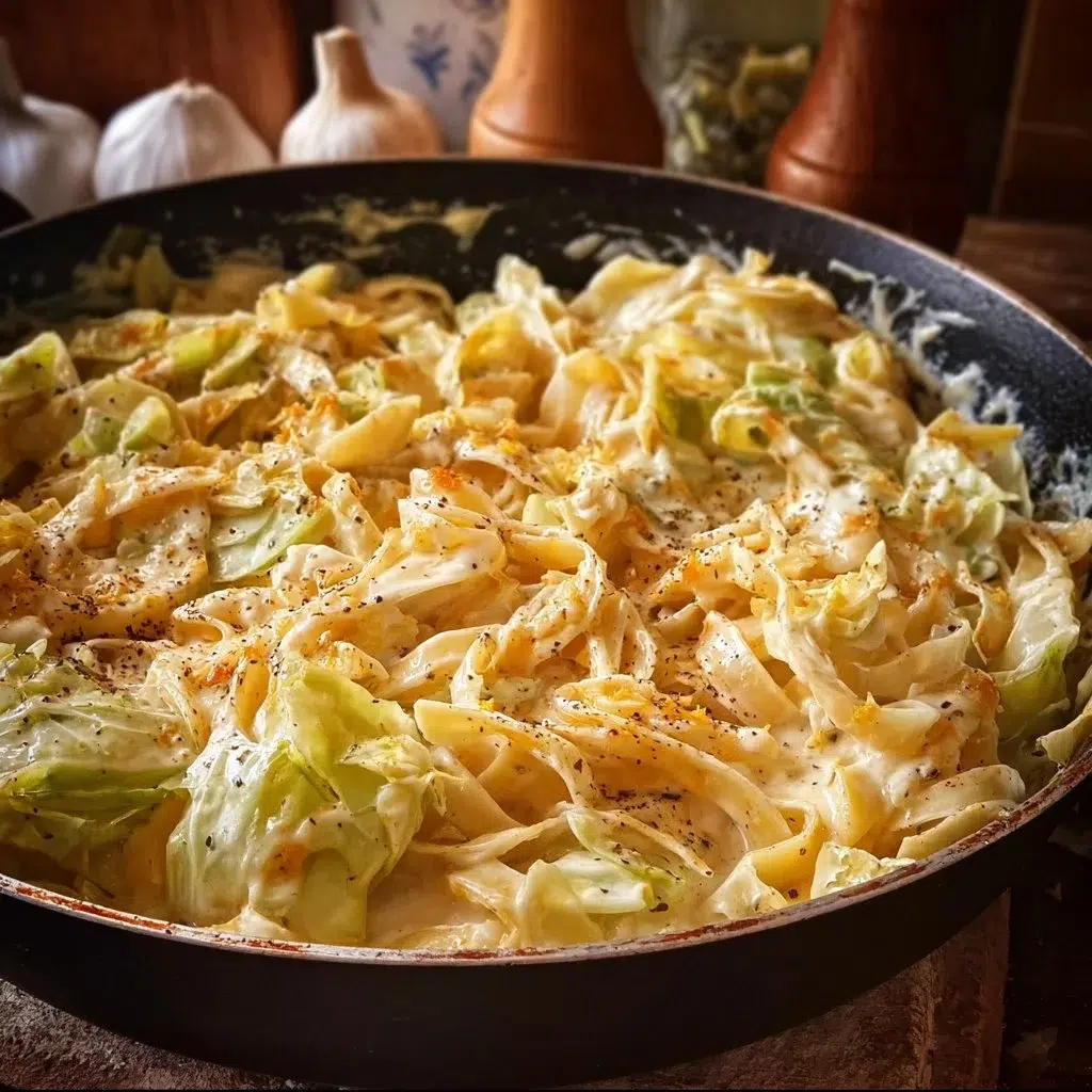 Garlic Alfredo with Tender Cabbage