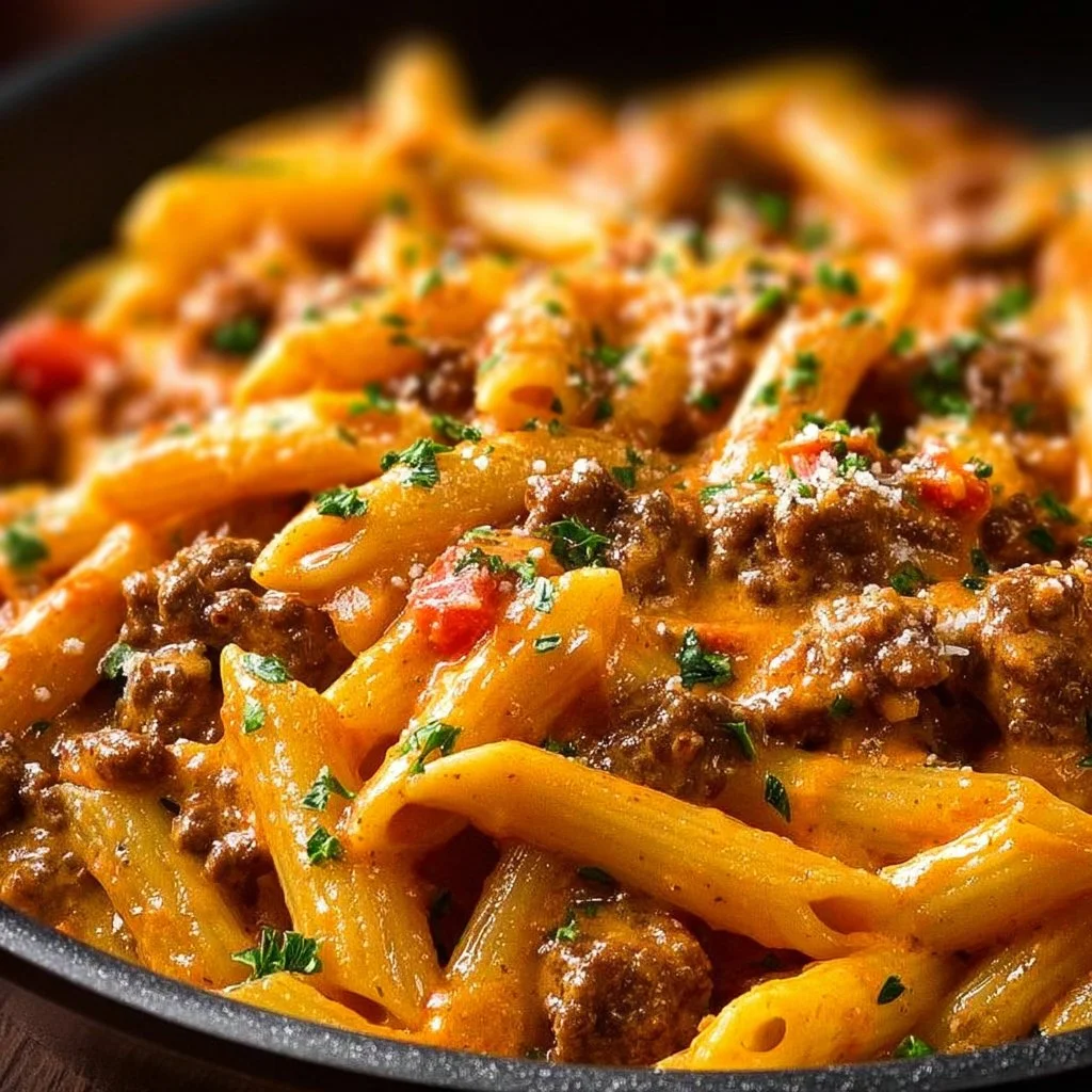 Delicious creamy beef pasta served in a cozy bowl for a comforting meal