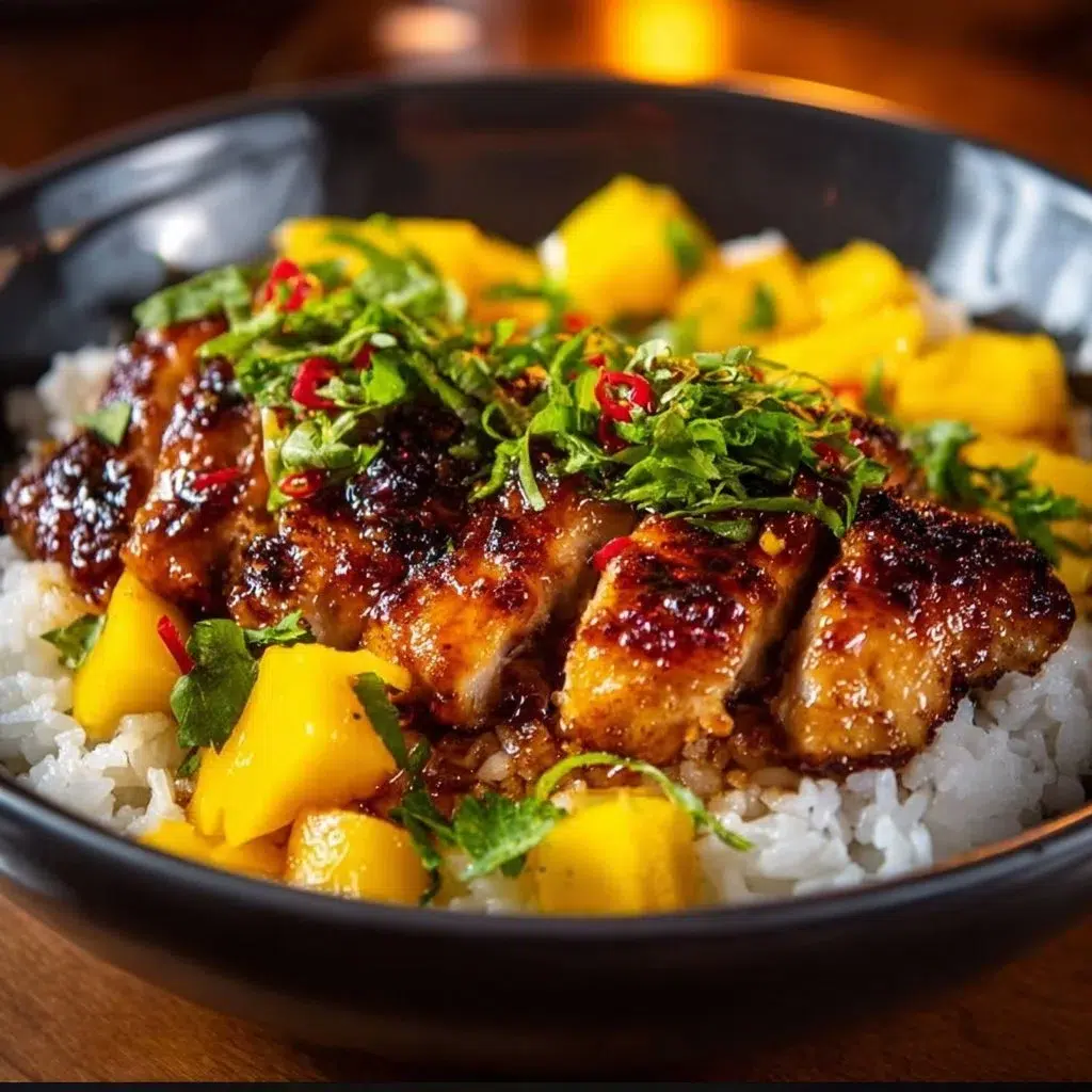 Delicious Sticky Mango Chicken Twists served on a plate