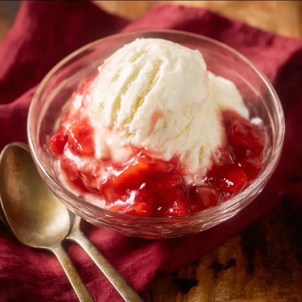 Delicious homemade Strawberry Rhubarb Compote served in a bowl