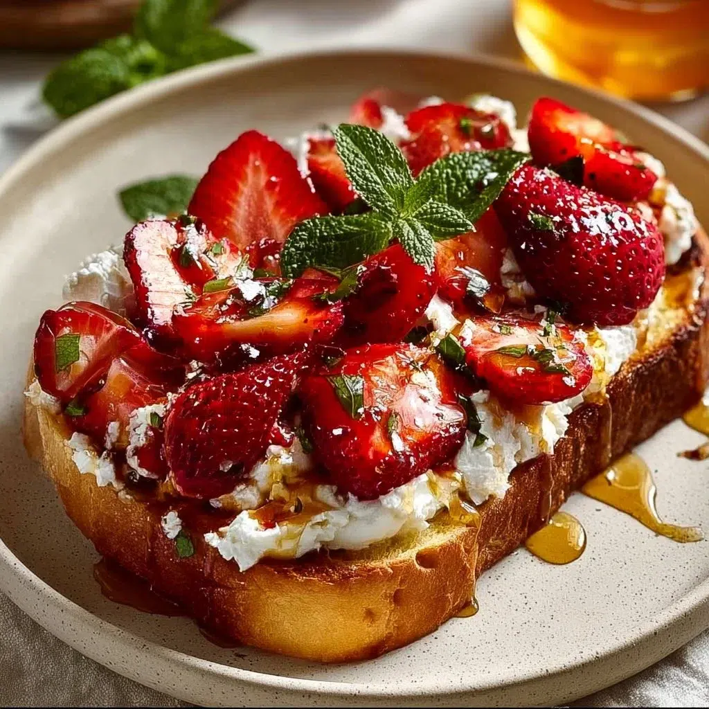 Sweet creamy strawberry ricotta dessert garnished with fresh strawberries