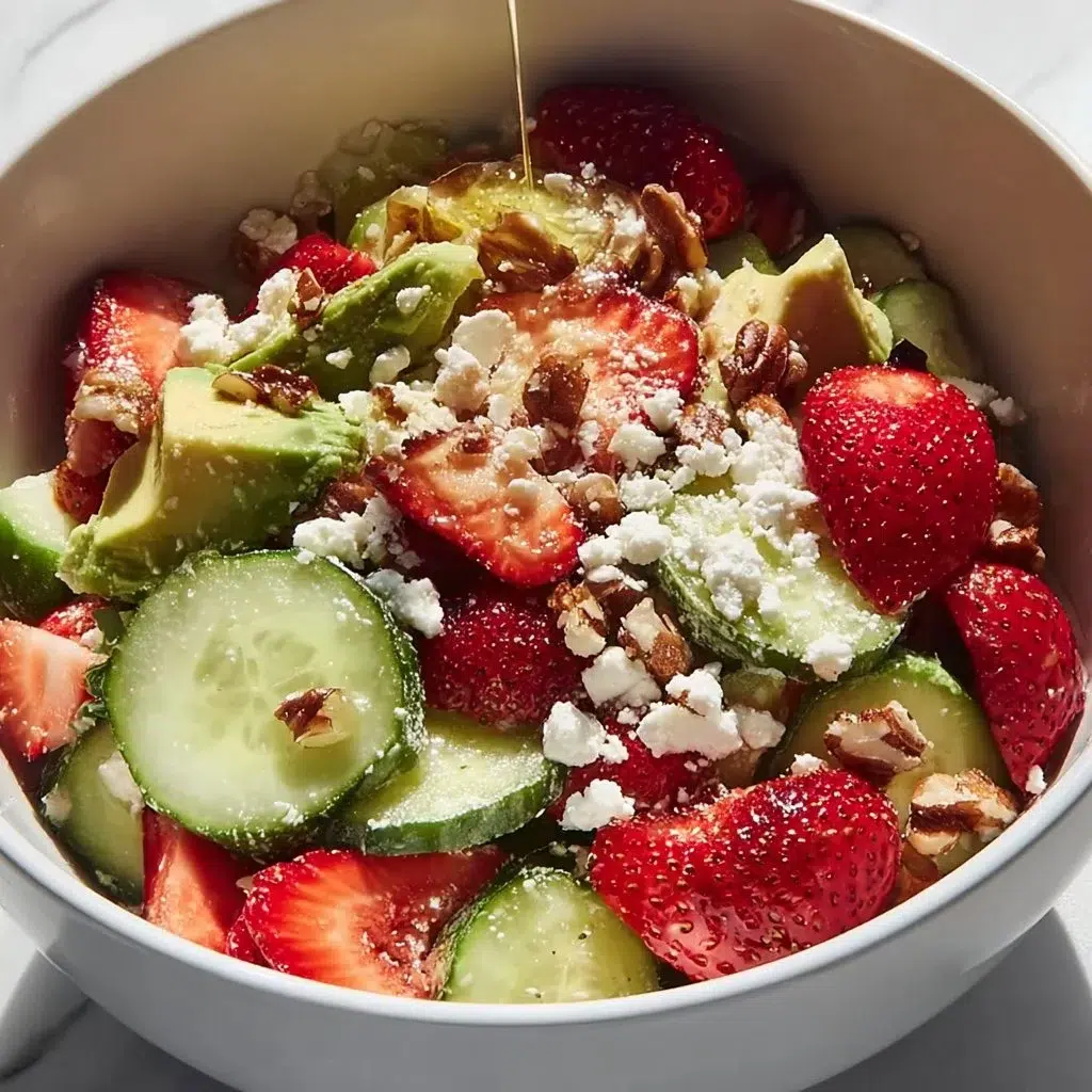 Delicious sweet tangy strawberry salad with vibrant ingredients